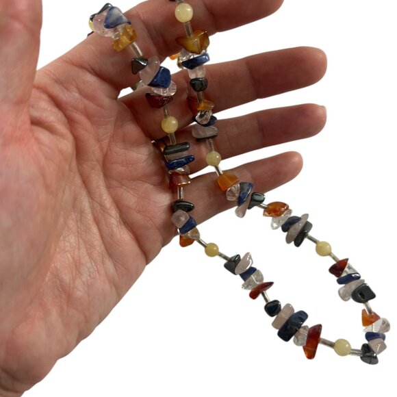 Multi Color Chippy Stone Necklace 17" Natural Beaded Earthy Artisan Eclectic - Picture 6 of 8